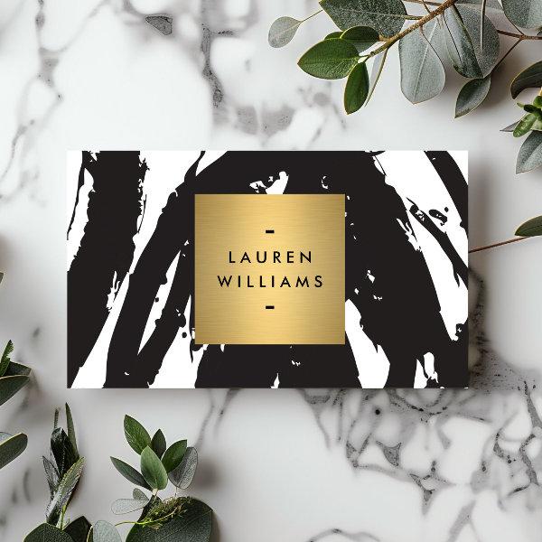 Abstract Black Brushstrokes with Gold Name Logo
