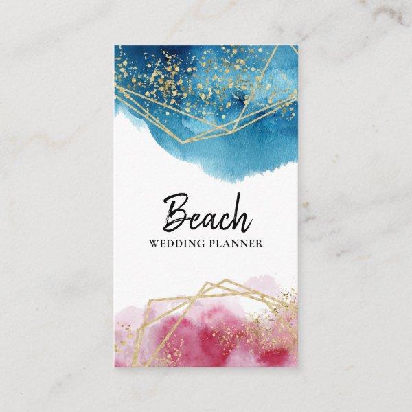 *~* Abstract Blue Pink Gold Glitter Polygons Beach