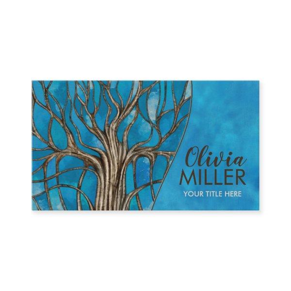 Abstract Blue Watercolor Mosaic Tree