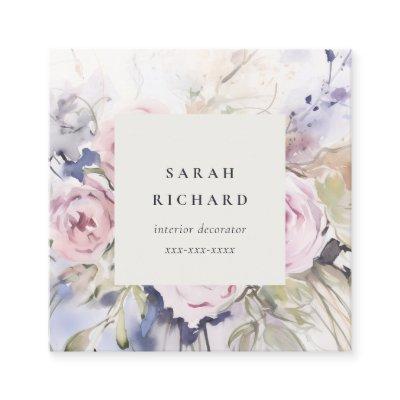 Abstract Blush Lilac Watercolor Rose Floral Bunch Square