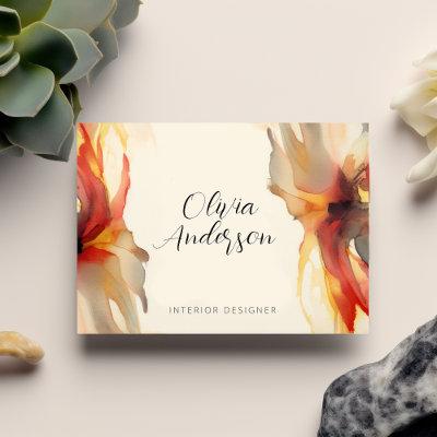 Abstract Boho floral Watercolor Warm Colors Script