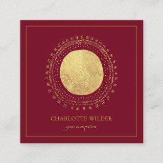 Abstract Boho Gold Foil Circle Square Red Square