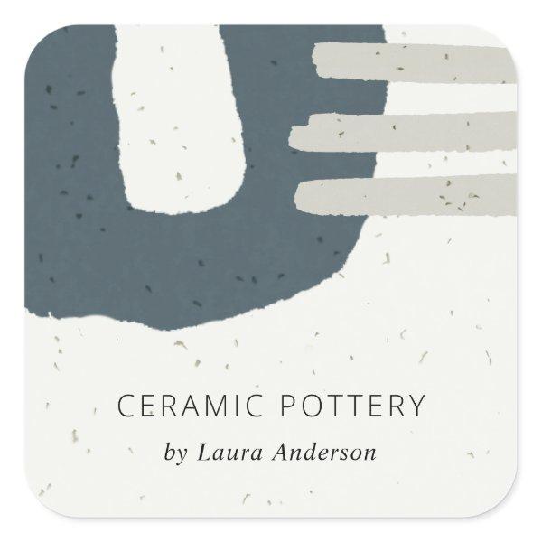 ABSTRACT CERAMIC TEXTURE BLUE BLACK NAVY SPECKLED SQUARE STICKER