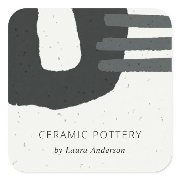 ABSTRACT CHIC CERAMIC TEXTURE BLACK WHITE SPECKLED SQUARE STICKER