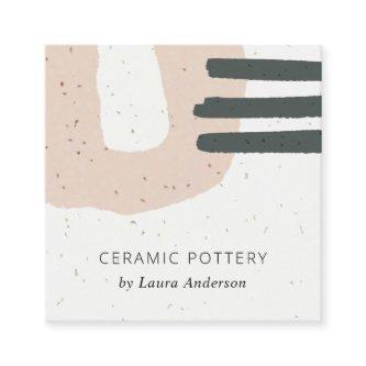ABSTRACT CHIC CERAMIC TEXTURE PEACH PINK SPECKLED SQUARE