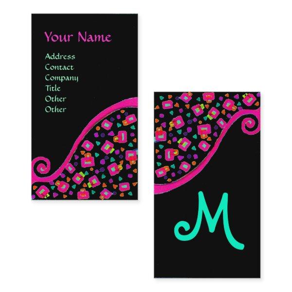 ABSTRACT DECO MONOGRAM Pink Fuchsia Black Blue