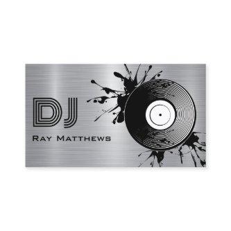 Abstract Disc DJ Faux Silver Brushed Steel Metal