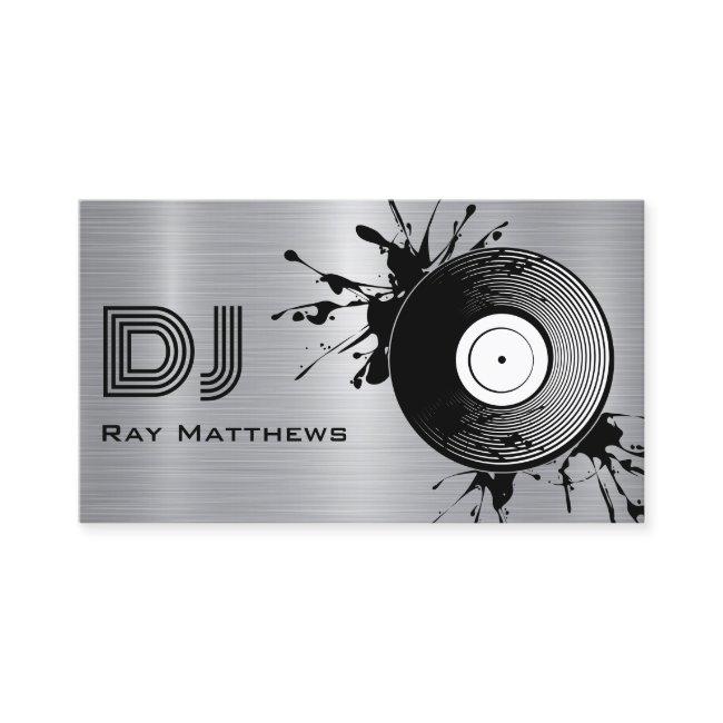 Abstract Disc DJ Faux Silver Brushed Steel Metal