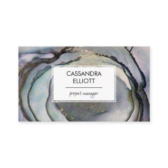 Abstract Dusty Blue & Gold Alcohol Ink Liquid Art