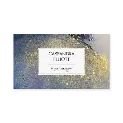 Abstract Dusty Blue & Gold Alcohol Ink Liquid Art