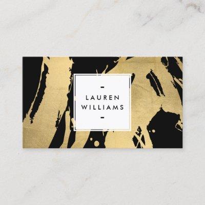 Abstract Faux Gold Foil Brushstrokes on Black
