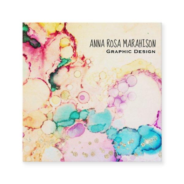 *~* Abstract Flow Bubbles Peach Yellow Blue Square