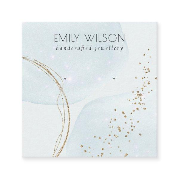 Abstract Glitter Blue Gold Stud Earring Display Square