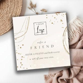 Abstract Glitter Ivory Gold Refer A Friend Logo Square