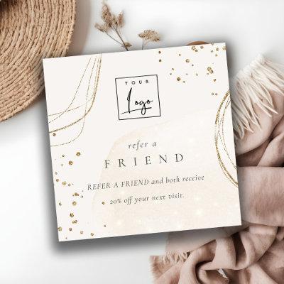 Abstract Glitter Ivory Gold Refer A Friend Logo Square