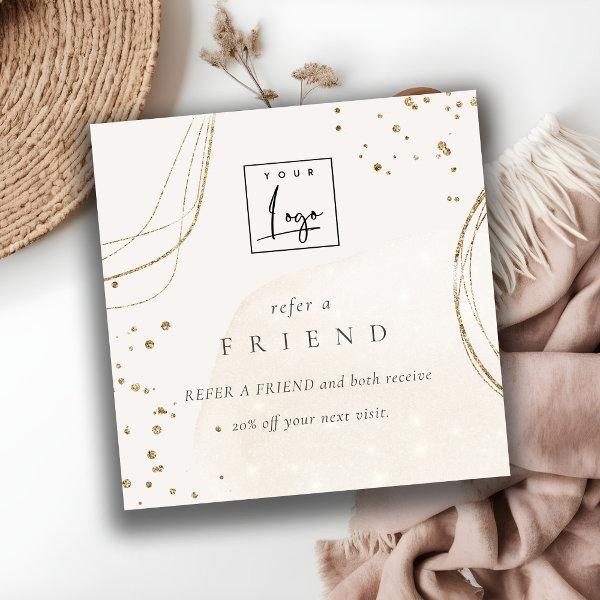 Abstract Glitter Ivory Gold Refer A Friend Logo Square