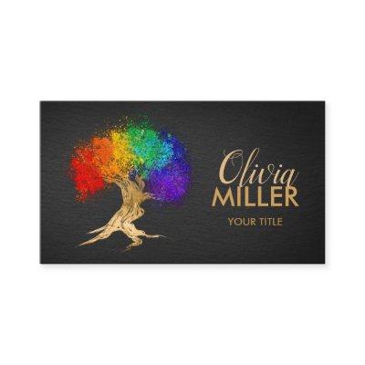 Abstract gold ink color splatter tree