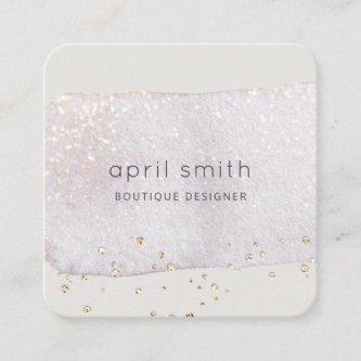 Abstract Gold Lilac Brush Stoke Watercolor Glitter Square