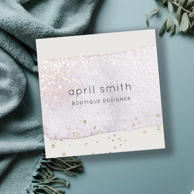 Abstract Gold Lilac Brush Stoke Watercolor Glitter Square