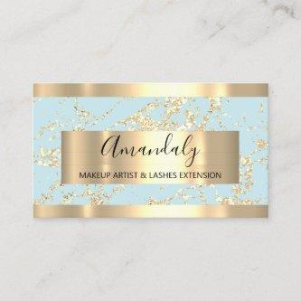 Abstract Gold Strokes Frame Marble Aqua Blue