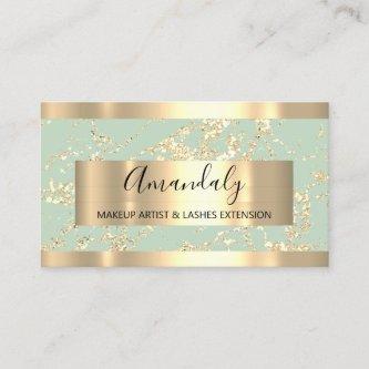 Abstract Gold Strokes Frame Marble Mint Green
