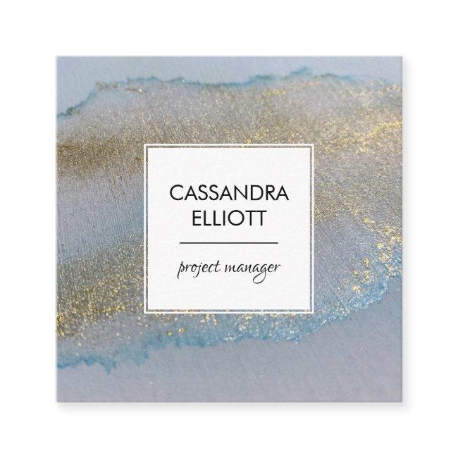 Abstract Gold & Subtle Blue Alcohol Ink Liquid Art Square