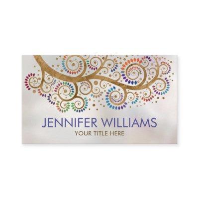 Abstract gold swirl tree branch -colorful leaves b