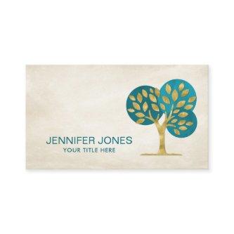 Abstract Golden Tree with watercolor circles