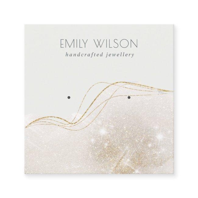 Abstract Ivory Gold Glitter Shiny Earring Display Square