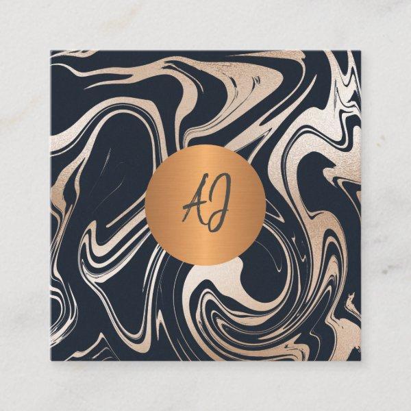 Abstract marble paint rose gold black monogrammed square