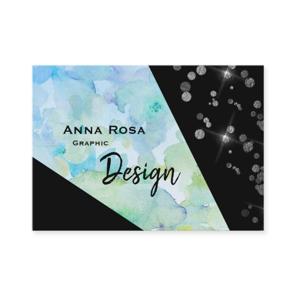 *~* Abstract Modern Black Glitter Geometric Floral