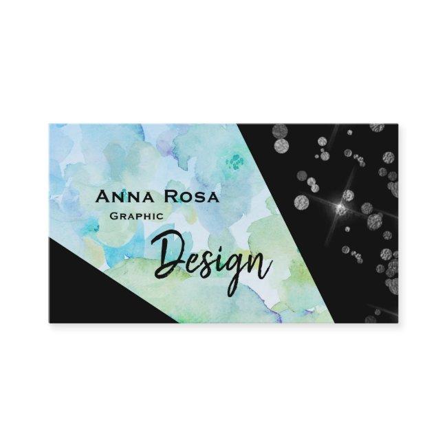 *~* Abstract Modern Black Glitter Geometric Flower