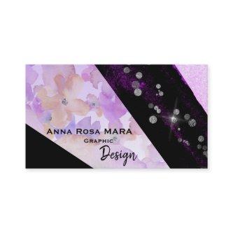*~* Abstract Modern Glitter Geometric Floral Black