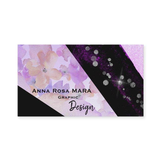 *~* Abstract Modern Glitter Geometric Floral Black