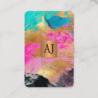 Abstract modern painting copper gold monogram
