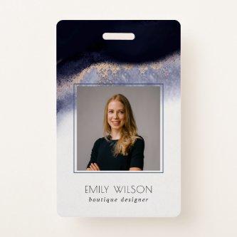 Abstract Navy Black Gold Watercolor Wash Photo Badge