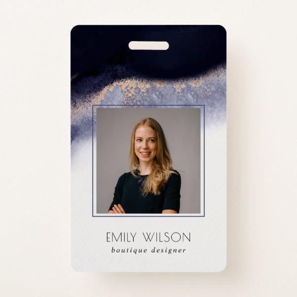 Abstract Navy Black Gold Watercolor Wash Photo Badge