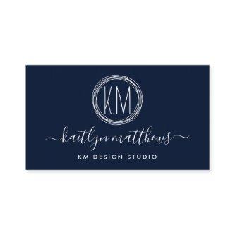 Abstract Navy Blue & White Circles Monongram