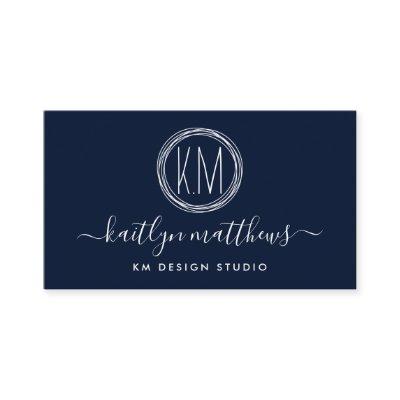 Abstract Navy Blue & White Circles Monongram