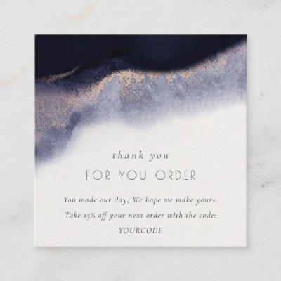 Abstract Navy Gold Watercolor Thank You For Order Square