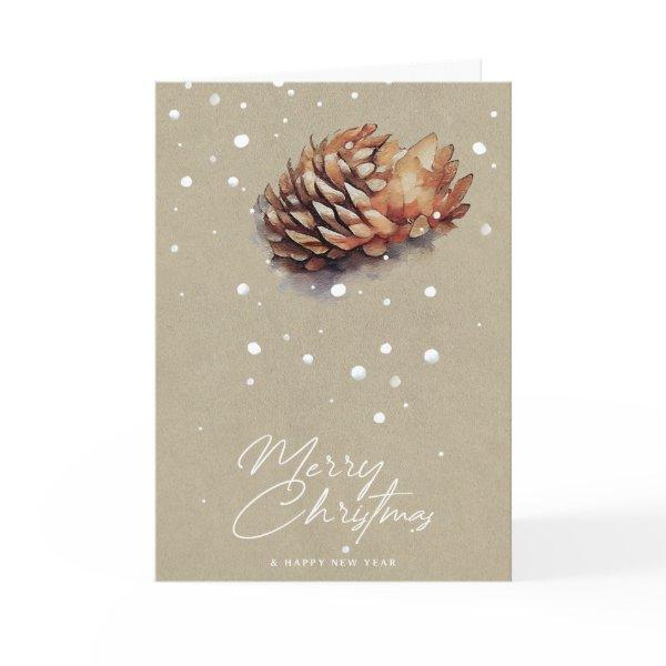 Abstract Pine Cone and Snow Kraft Christmas Card