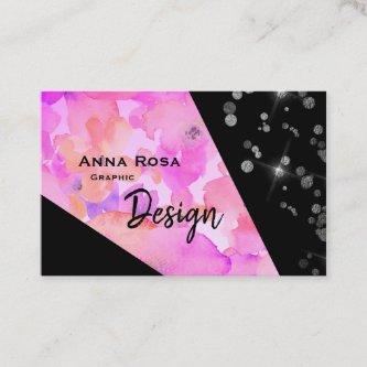 *~* Abstract Pink Glitter Modern Geometric Floral