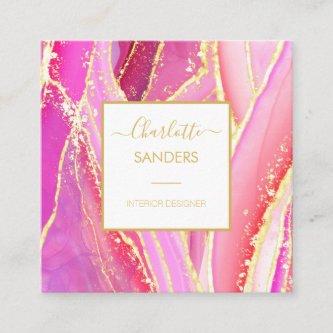 Abstract Pink Watercolor Gold Splatter Square
