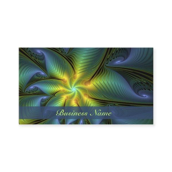 Abstract Star, Shiny Blue Green Golden Fractal Art
