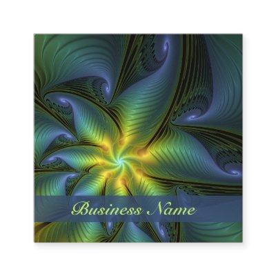 Abstract Star, Shiny Blue Green Golden Fractal Art Square