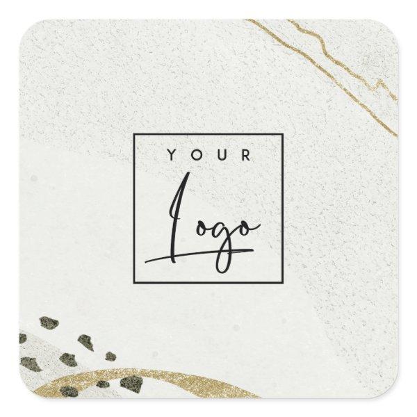 Abstract Stone Grey Ivory Gold Watercolor Logo Square Sticker