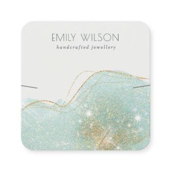 Abstract Teal Green Glitter Shiny Earring Display Square