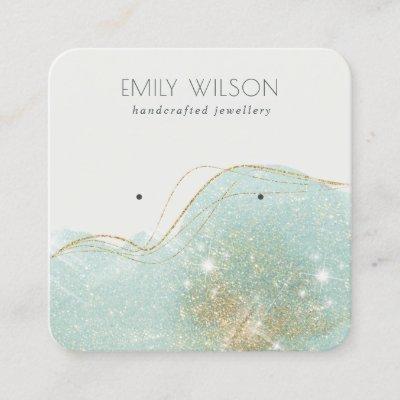 Abstract Teal Green Glitter Shiny Earring Display Square