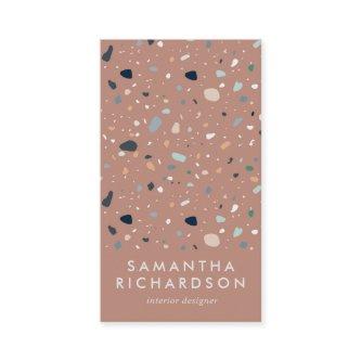 Abstract Terrazzo Pattern Terracotta & Blue