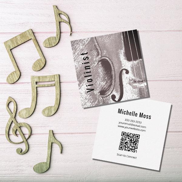 Abstract Violin Musical QR code Dusty Pink Square